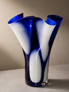 Vintage Cobalt Blue And White Handkerchief Top Vase Room Decor Accent
